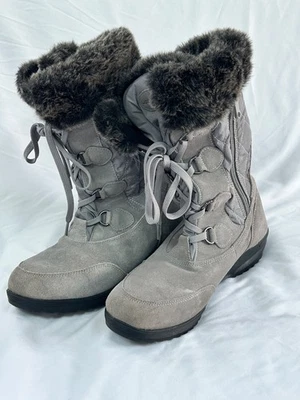 Botas Lands End femininas V3805 camurça cinza pele sintética tamanho 9 B com zíper F4103 preto - Imagem 1 de 4