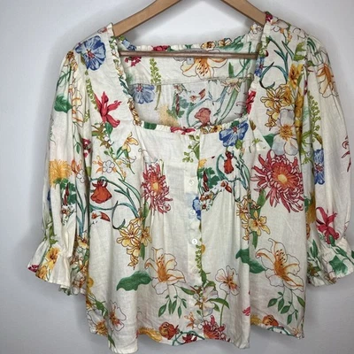 Blusa Laura Ashley Floral Mezcla Lino Talla S Mangas Globo Cottagecore Foto 1 de 4