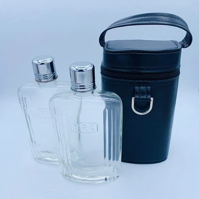 Vintage Traditional Travel 3-Piece Glass Liquor Flask Set Leather Case Shot Cup - Image 1 of 4