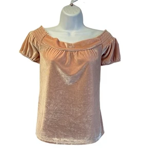 Scharnier Damen S rosa Samt weich FairyCore U-Boot Ausschnitt Kurzarm - Bild 1 von 7