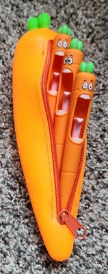 3 Screaming Carrot Shaped Pens PLUS Silicone Carrot Zipper Case Teacher gift - Image 1 of 4