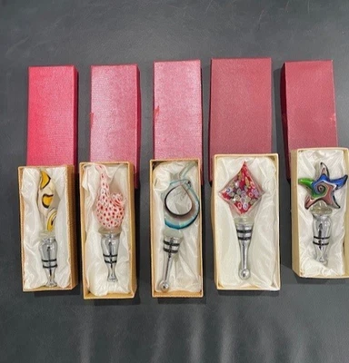 Пробка для винной бутылки ручной работы в муранском стиле художественное стекло - 5 дюймов разноцветный набор - Изображение 1 из 4