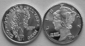 (50) 1 GRAM .999 PURE SILVER ROUNDS MADE IN THE MERCURY HEAD DESIGN b2 - Picture 1 of 1
