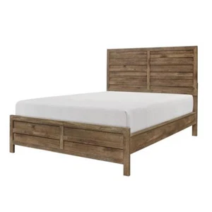 63" x 85" x 53.5" Modern Line Pattern Rusticated Style Queen Size Bed - Picture 1 of 5