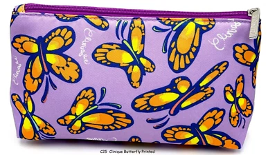 Bolsa de Viaje Clinique Púrpura Estampado Mariposa Maquillaje Cosmético / Nueva C25 Foto 1 de 2