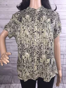 Emma James Blouse Size 12 Semi-Sheer Sage Green Black White Abstract Design Top - Picture 1 of 11