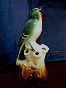 Antiker signierter deutscher Porzellan Art Deco Vogel auf Baumstumpf Blumenfrosch - Vintage - EU - Bild 1 von 6