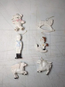 Porcelain Christmas Nursery Ornaments. Double-sided Lot Of 6 - Picture 1 of 6