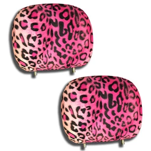 Leopard Print Headrest Covers Black & Pink Pair 12" x 9" Universal - Bild 1 von 1