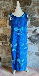 Vtg Hawaiian Maxi Day Dress Blue Beach Tropical Sleeveless Size M Women - Picture 1 of 13
