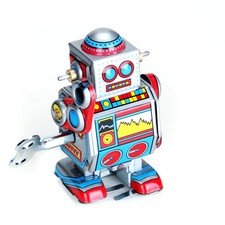Kids Wind Up Tin Robot Clockwork Toy w/ Key Collectible Gift Decoration