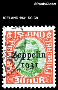 ISLAND 1931 SC C9 ZEPPELIN 1931 OP VON 30a BRIEFMARKE GEBRAUCHT KEIN GUMMI SEHR GUTER ZUSTAND - Bild 1 von 2