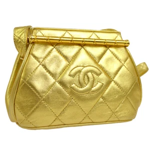 CHANEL Quilted CC Clasp Cross Body Shoulder Bag Gold Leather JT07220c - Picture 1 of 10