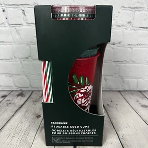 Starbucks Holiday Glitter Reusable Cold Cups 5 Pack 24 oz With Straws 2022 - Picture 1 of 5