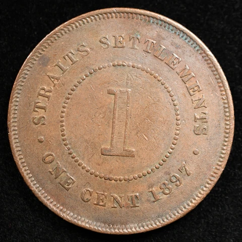 Straits Settlements 1 Cent 1897, Coin, Km# 16, Victoria, Crowned Head, Inv#E733 Cover
