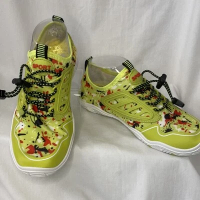 Quick Drying Water Shoes Size 6/Med ~ Neon Green Paint Splatter Design ~ Vivay - Image 1 of 4