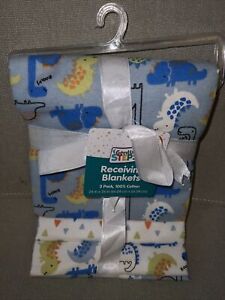 Gentle Steps Dinosaur Baby Blanket 3 Pack Receiving 100% Cotton