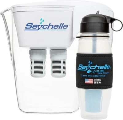 Seychelle 64oz pH20 Alkaline Water Filter Pitcher (Includes Filters) and 28oz Se - Image 1 of 4