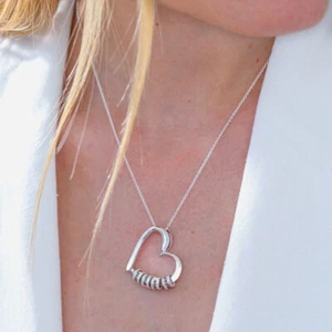 Up to 6 Beads Heart Necklace with Engraved Beads / Family Necklace NEW AU - Picture 1 of 9