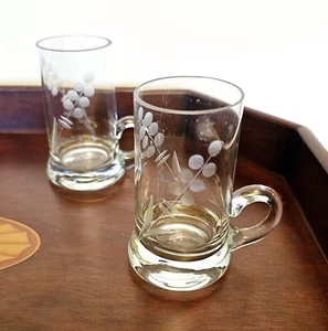 Paar Vintage "Böhmisches Glas" Kristall Blume geätzt Likör Schnapsgläser 50er - Bild 1 von 5