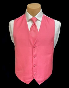 Men's Jean Yves Bright Pink Tuxedo Vest and Long Tie Wedding Groom Prom Medium M - Picture 1 of 5