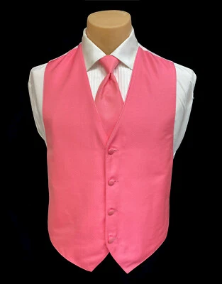 Men's Jean Yves Bright Pink Tuxedo Vest and Long Tie Wedding Groom Prom Medium M - Image 1 of 4