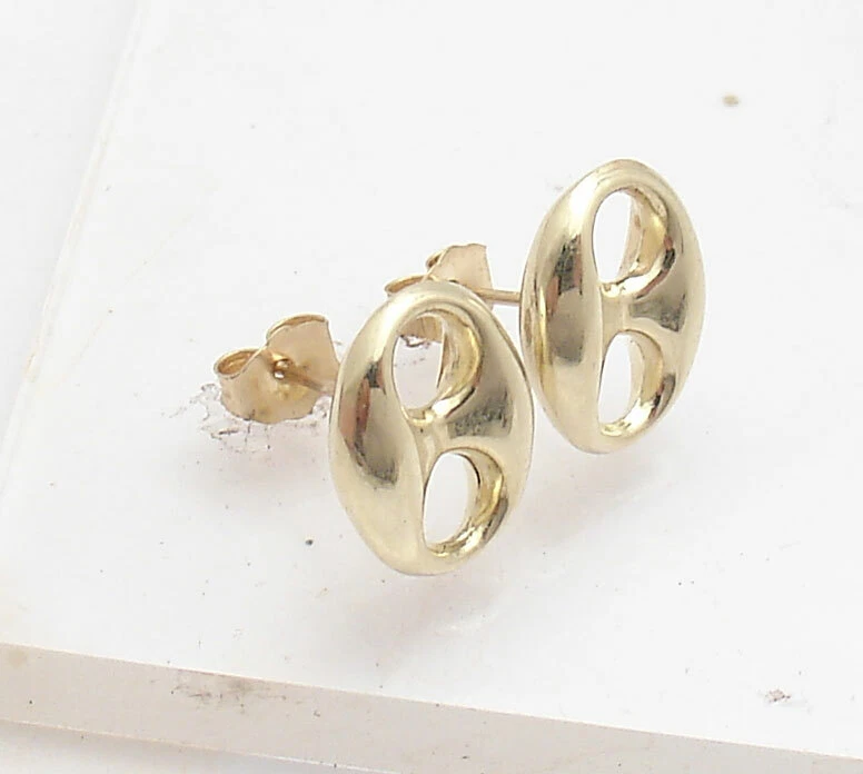 Серьги-якоря Puffed Mariner Push Back из настоящего желтого золота 10 карат 10 мм - Изображение 1 из 4