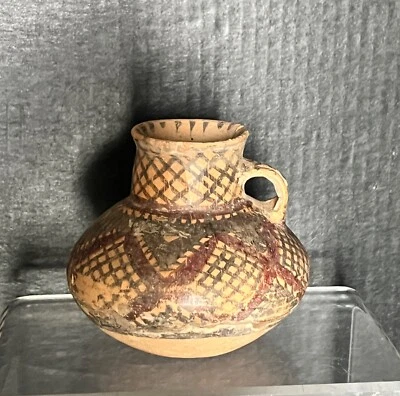 3000 aC Majiayao cultura china cerámica de arcilla un frasco de arcilla de sal con mango, o Foto 1 de 4