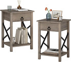 JAXPETY Set of 2 Wood Nightstand, Bedside Table with Drawer, 2pack, Grey