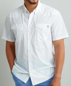 Huk Diamond Back Short Sleeve Snap Down Shirt Men’s White XL - Picture 1 of 6