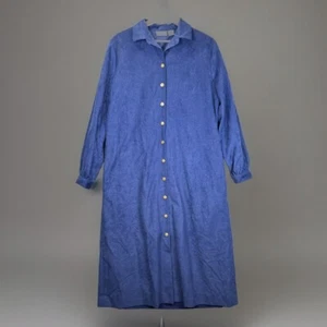 Bata De Colección Margaret Smith 16 Azul Franela Botones Dorados Larga Retro Modesta - Imagen 1 de 11