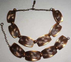 1946-52 - RENOIR-MATISSE modernist - COPPER NECKLACE & BRACELET - BOLD ENCIRCLED - Picture 1 of 15