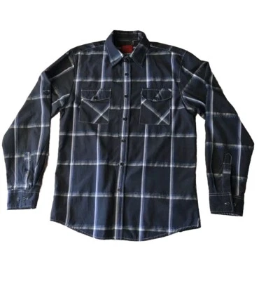Sahara Club Button Up Shirt Men Medium Blue Gray Plaid Long Sleeve Pockets - Image 1 of 4
