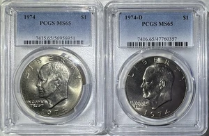 1974 P & D Clad Eisenhower Dollar Pair $1 PCGS MS65 - Picture 1 of 6