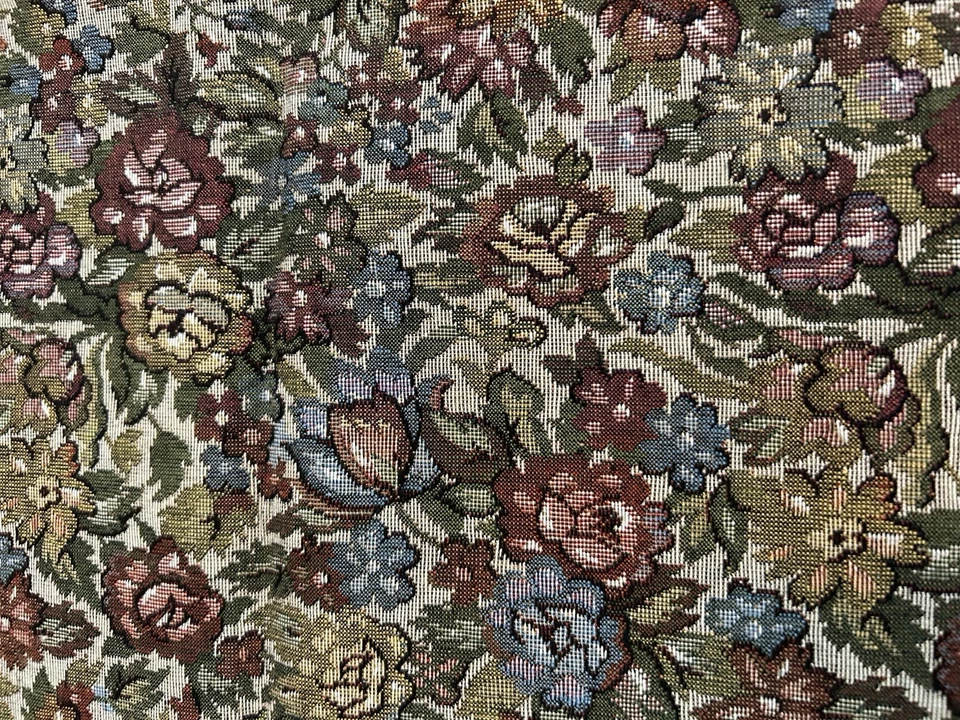 Tapiz Tapicería Tela Floral Azul Oliva Verde Hojas Borgoña Tostado 35x28.5 Foto 1 de 4