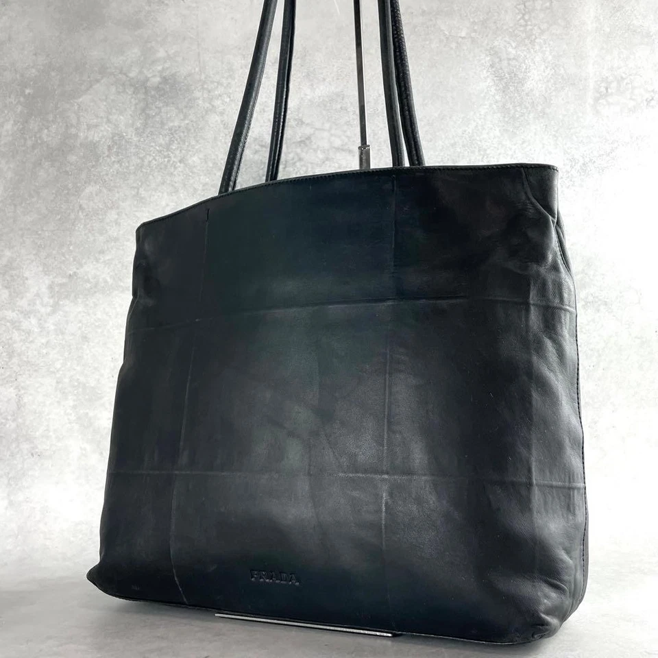 PRADA Tote Shoulder Bag Handbag Leather Black Unisex Used Authentic Italy - Image 1 of 4