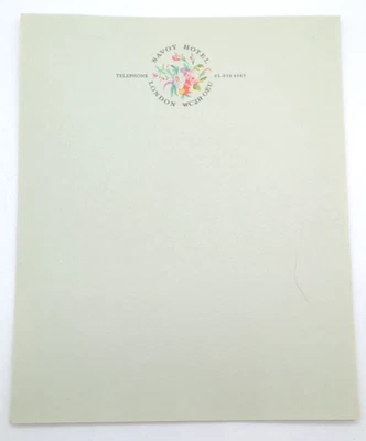 Membrete verde pálido floral vintage años 70 Savoy Hotel London 10 piezas Foto 1 de 4