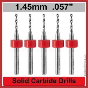 1.45mm .057" Solid Carbide Drill Bits 5 Pieces -1/8" Shank Premium Grade R/S - Picture 1 of 5