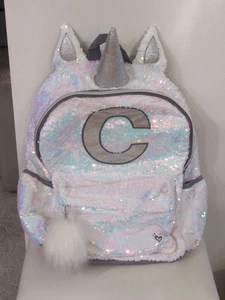 Justice Girls Unicorn Glitter Sequins Backpack School Bag Initial C ~BRAND NEW~ - Picture 1 of 6