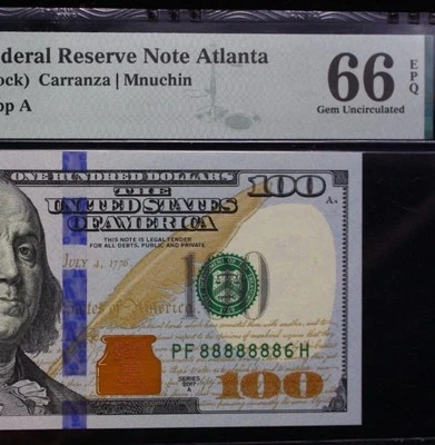 NEAR SOLID  S/N 88888886 2017-A FR NOTE~FR.#2190-F  ATLANTA~ PMG GEM UNC 66 EPQ - Image 1 of 4