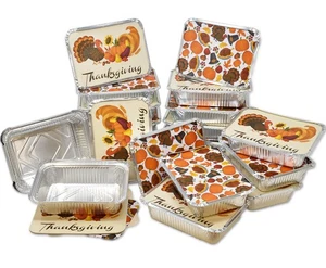 Thanksgiving Aluminum Foil Pans with Lids – 36 Pack Disposable 7x5x1.5 Inch Rect - Picture 1 of 5