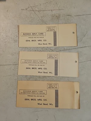 Vintage 1950's Gehl Business Reply Cards.  Farm Equipment  - Image 1 of 4