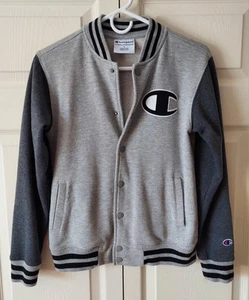 Champion Varsity Jacket Grey Youth Size LARGE Snap Pockets - Picture 1 of 8