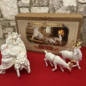 Grandeur Noel Porzellan 2001 Weihnachtsschlitten Sammler 4 Teile Weihnachtsdekoration EUC - Bild 1 von 14