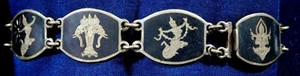SIAM STERLING Niello HANDMADE Vintage Linked Dancers Icons BRACELET Estate - Picture 1 of 5