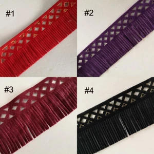 4 modelli 2" larghi finto scamosciato nappa frange bordo rosso,viola,rosso viola,nero - Foto 1 di 5