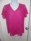 CJ Banks Womens Solid Pink Crochet Short Sleeves V-Neck Lined Top Size 2X