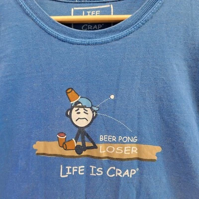 Camisa Life is Crap Para Hombres XL Azul Novedad Divertida Beer Pong Algodón Ligero Foto 1 de 4