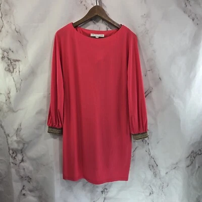 Vestido Trina Turk para mujer XS Rosa Coral Mini Manga larga Stretch Shift Rayas doradas Foto 1 de 4