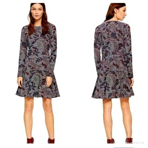 Abito manica lunga Tory Burch taglia small blu navy rosso bianco floreale dalia. Midi.